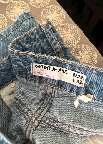 Koton Düğmeli Gri Mavi Midi Kadın Kot Pantolon