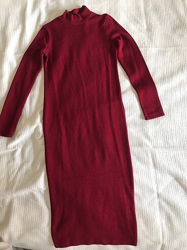 Bordo midi boy triko elbise