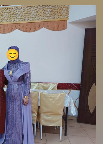 Uzun Mor Drapeli Tesettür Abiye