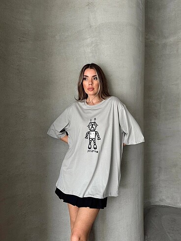 s Beden gri Renk Oversize Tshirt