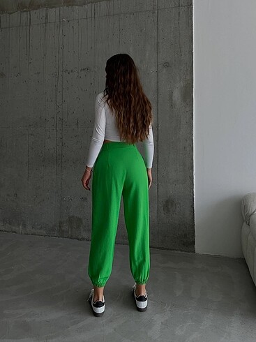 m Beden yeşil Renk Keten Jogger Pantolon