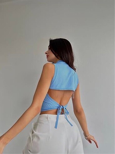 s Beden Shimmer Crop Mavi