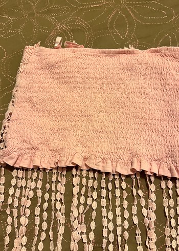 Dantel İşlemeli Pembe Kız Çocuk Bohem straplez - Görsel 4