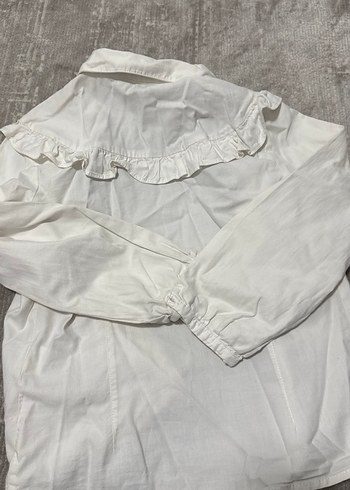 Nakışlı Düğmeli Beyaz kız çocuk Gömlek - Görsel 3