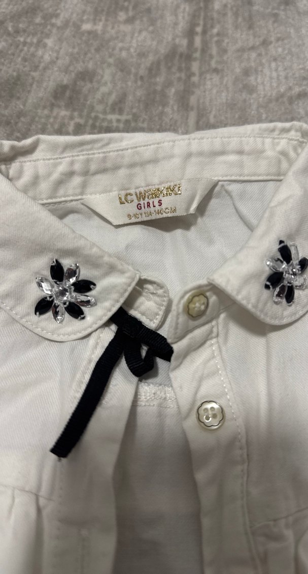 Nakışlı Düğmeli Beyaz kız çocuk Gömlek - Görsel 2