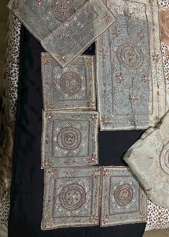 Gri Nakışlı Bohem Masa Örtüsü - Görsel 4