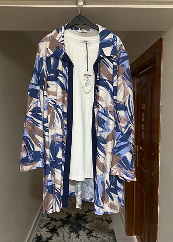 46 Beden Mavi Batik Desenli Mini Kadın Gömlek