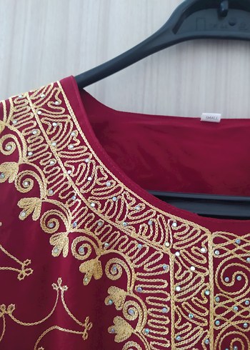 40 Beden Diger Bordo Nakışlı Uzun Kadın Elbise