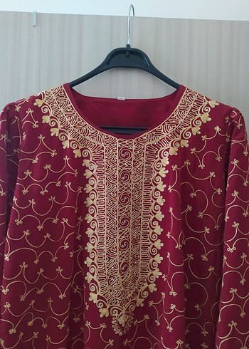 Diğer Diger Bordo Nakışlı Uzun Kadın Elbise