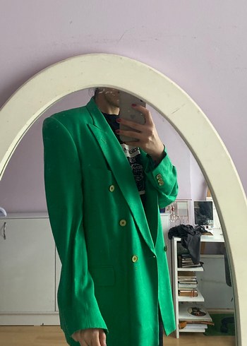 Parlak Yeşil Oversize Kadın Blazer - Görsel 2