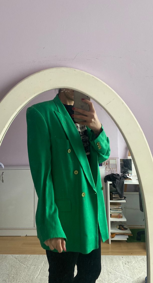 Parlak Yeşil Oversize Kadın Blazer - Görsel 2
