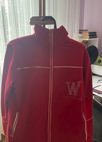 Y2K 2000s Kadın Kırmızı Fermuarlı Spor Ceket - Görsel 2