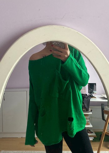 Yeşil Salaş Triko Kadın Kazak - Görsel 2