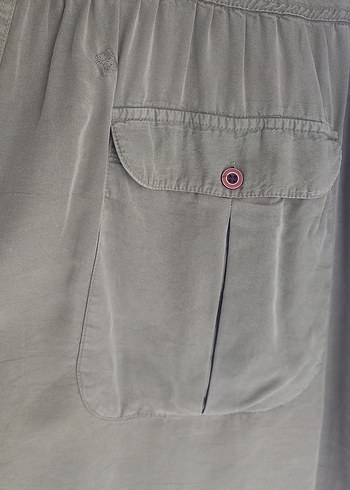 Düğmeli Kısa Kollu Midi Keten Elbise - Görsel 6