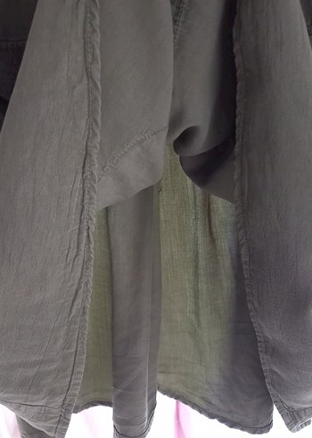 Düğmeli Kısa Kollu Midi Keten Elbise - Görsel 5