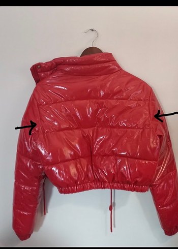 BERSHKA - kırmızı Latex Kısa Kışlık Kadın Mont - Görsel 11