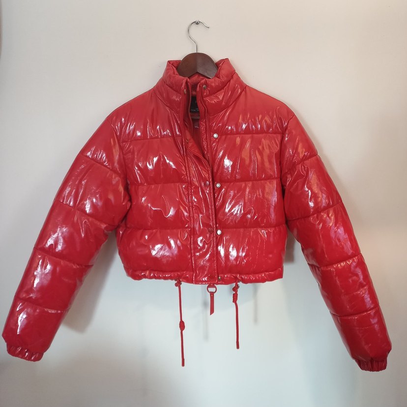 BERSHKA - kırmızı Latex Kısa Kışlık Kadın Mont - Görsel 2