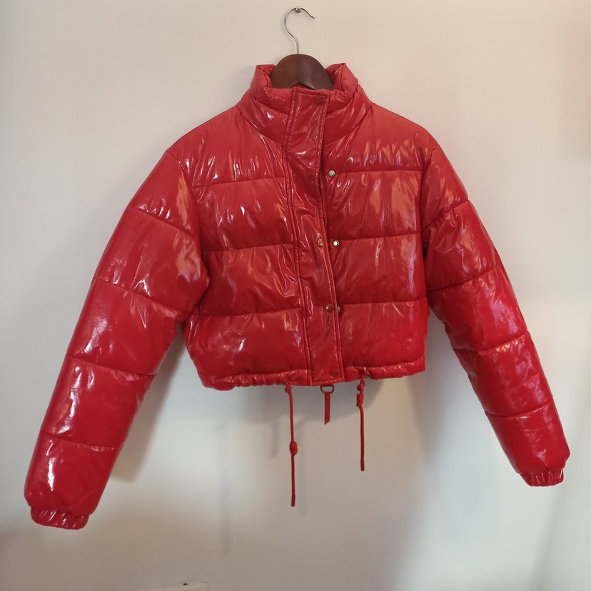 BERSHKA - kırmızı Latex Kısa Kışlık Kadın Mont - Görsel 3