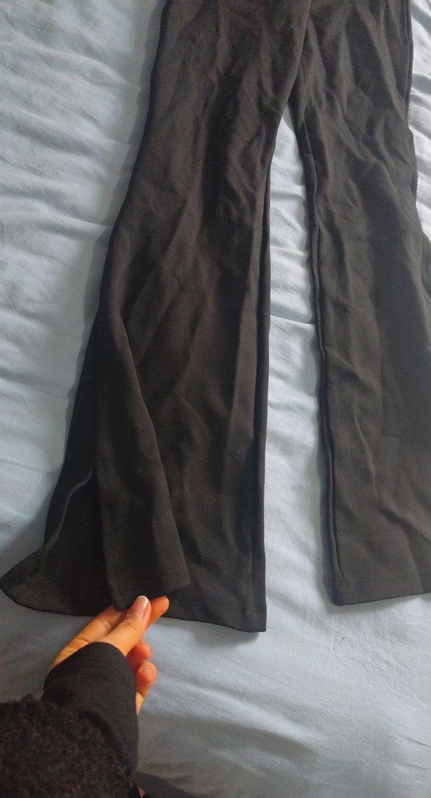 siyah Kadın İspanyol paça Uzun Kumaş Pantolon - Görsel 2