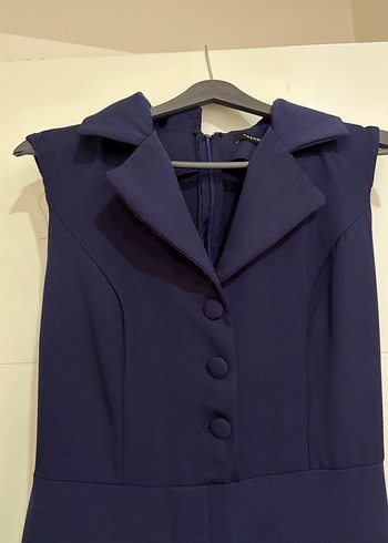 Lacivert Uzun Kollarsız Kadın Tulum - Görsel 3