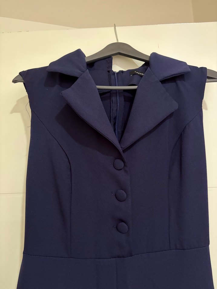 Lacivert Uzun Kollarsız Kadın Tulum - Görsel 3