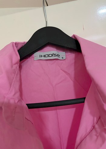 Düğmeli Pembe Kısa Keten Gömlek - Görsel 2