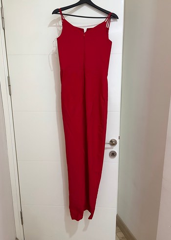 Kırmızı Drapeli Uzun Abiye Elbise - Görsel 4