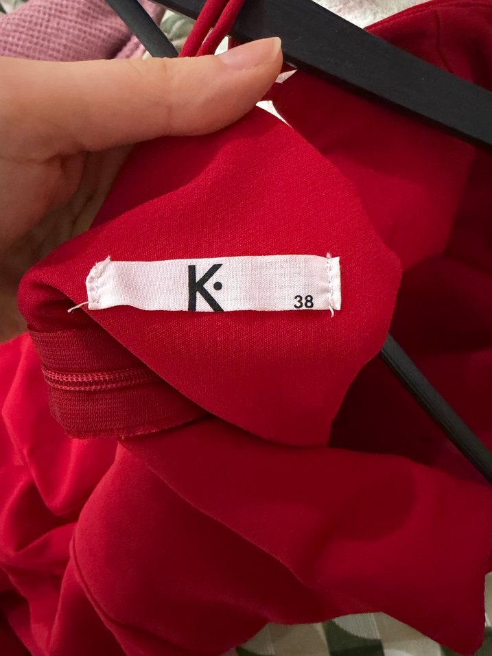 Kırmızı Drapeli Uzun Abiye Elbise - Görsel 5