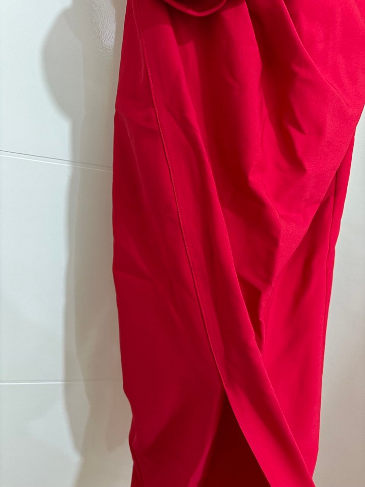 Kırmızı Drapeli Uzun Abiye Elbise - Görsel 2