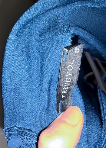 Lacivert Yüksek Yakalı Drapeli Midi Elbise - Görsel 4