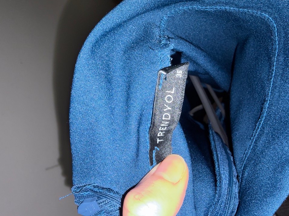 Lacivert Yüksek Yakalı Drapeli Midi Elbise - Görsel 4