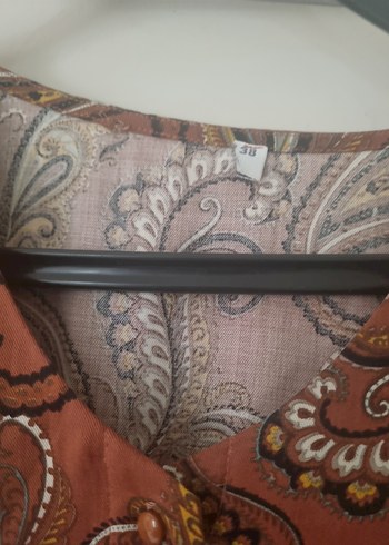 Bohem Uzun Desenli Kahverengi Kadın Elbise - Görsel 3