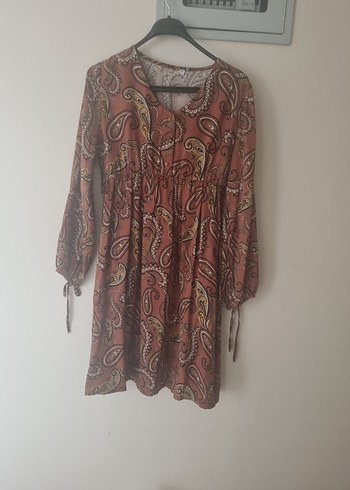 Bohem Uzun Desenli Kahverengi Kadın Elbise - Görsel 4