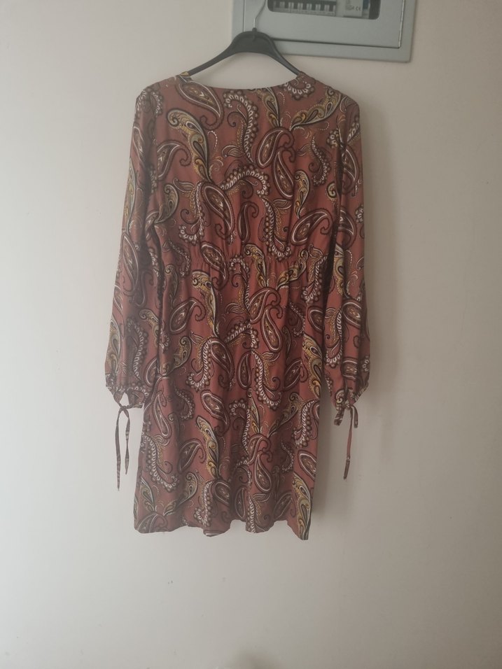 Bohem Uzun Desenli Kahverengi Kadın Elbise - Görsel 2