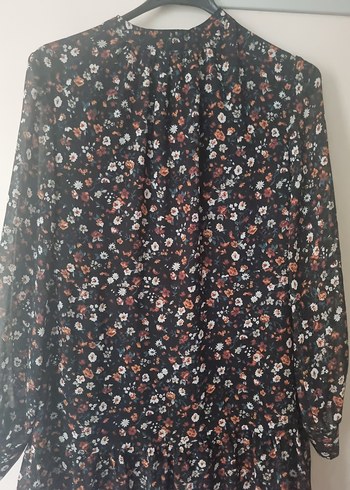 Uzun Kollu Midi Bohem Çiçekli Elbise - Görsel 2