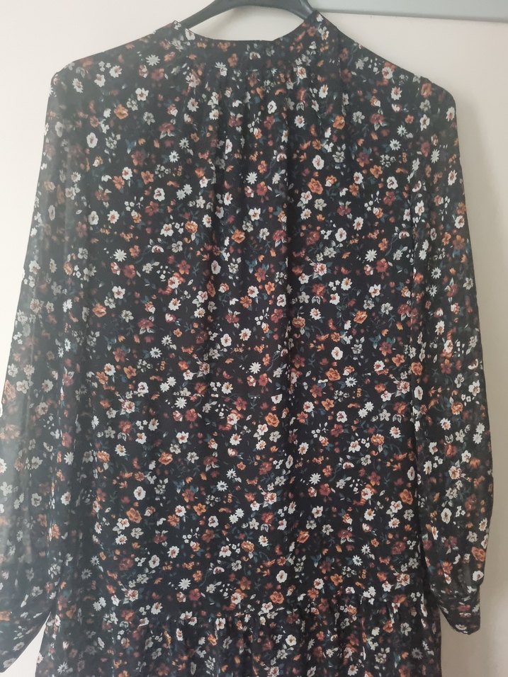 Uzun Kollu Midi Bohem Çiçekli Elbise - Görsel 2