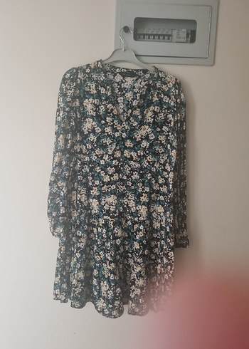 Çiçek Desenli V Yaka Uzun Kollu Midi Elbise - Görsel 5