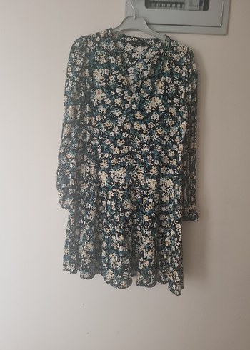 Çiçek Desenli V Yaka Uzun Kollu Midi Elbise - Görsel 3