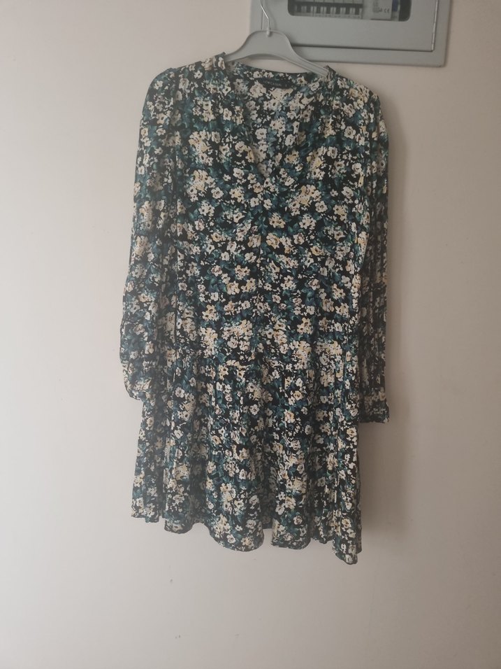 Çiçek Desenli V Yaka Uzun Kollu Midi Elbise - Görsel 3