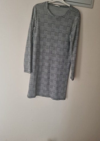 Gri Ekose Uzun Kollu Triko Elbise - Görsel 3