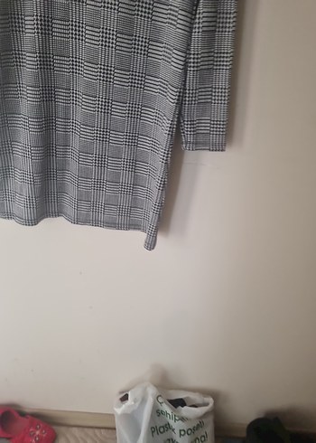 Gri Ekose Uzun Kollu Triko Elbise - Görsel 2