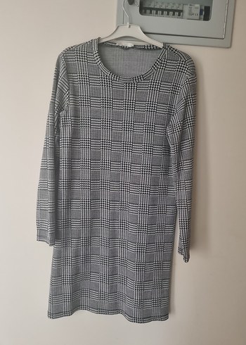 Gri Ekose Uzun Kollu Triko Elbise - Görsel 5