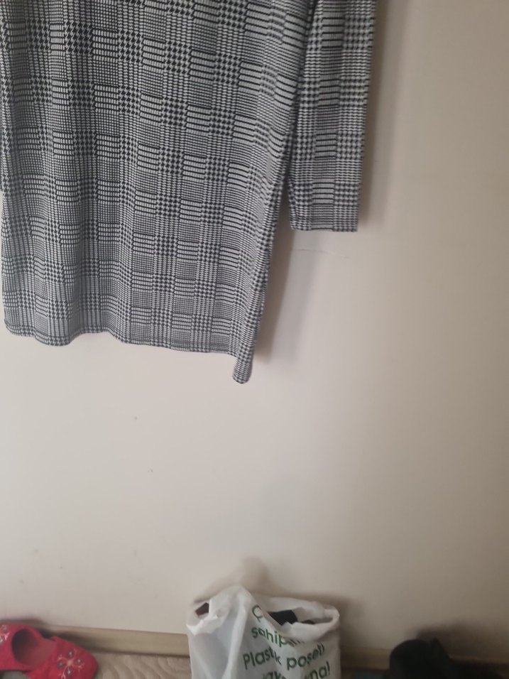 Gri Ekose Uzun Kollu Triko Elbise - Görsel 2