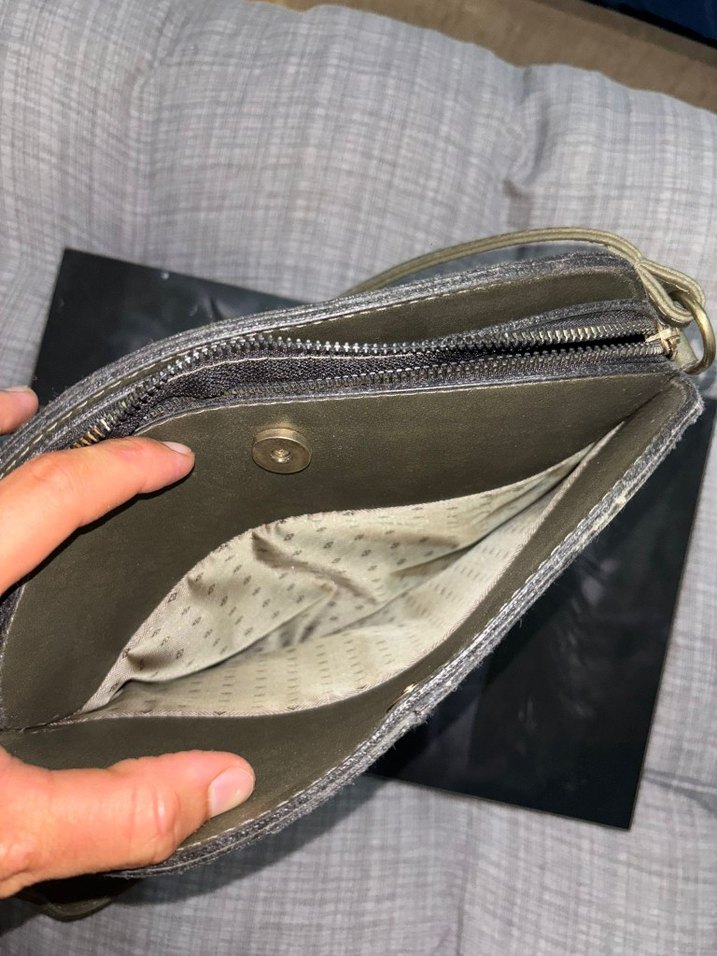 Gri Deri Kadın Çanta Tokalı - Görsel 5