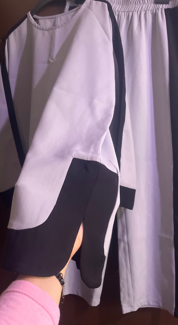 Uzun gri Kadın Elbise Siyah Detaylı - Görsel 3