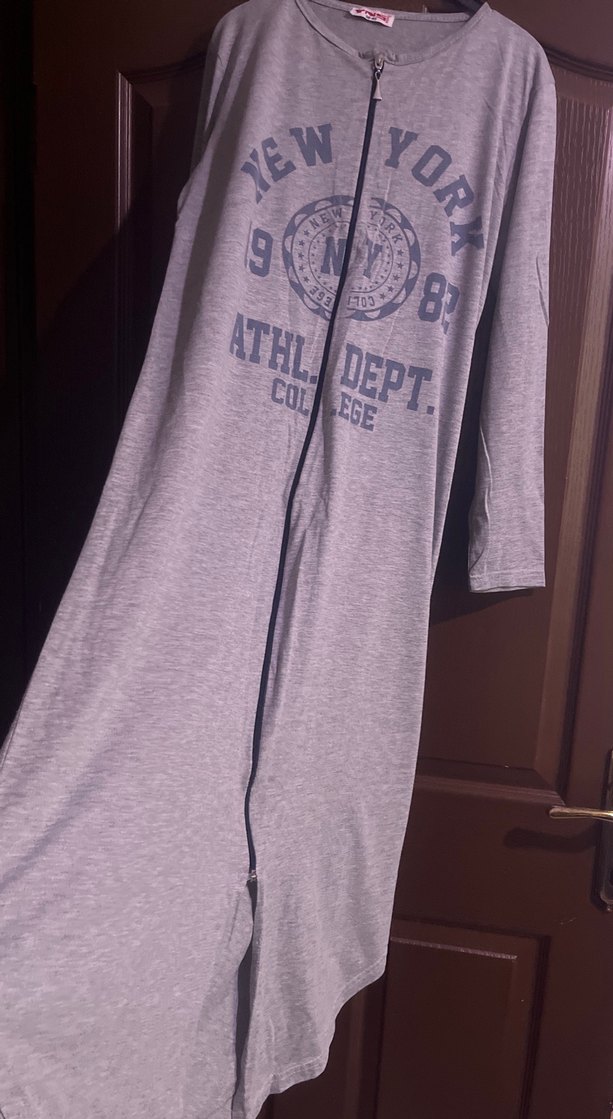 Gri Uzun Kadın Sabahlık Baskılı - Görsel 5