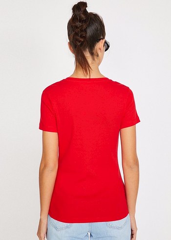KOTON Kırmızı Kadın Kısa Kollu Tişört - Görsel 3