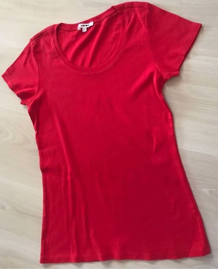 KOTON Kırmızı Kadın Kısa Kollu Tişört - Görsel 5