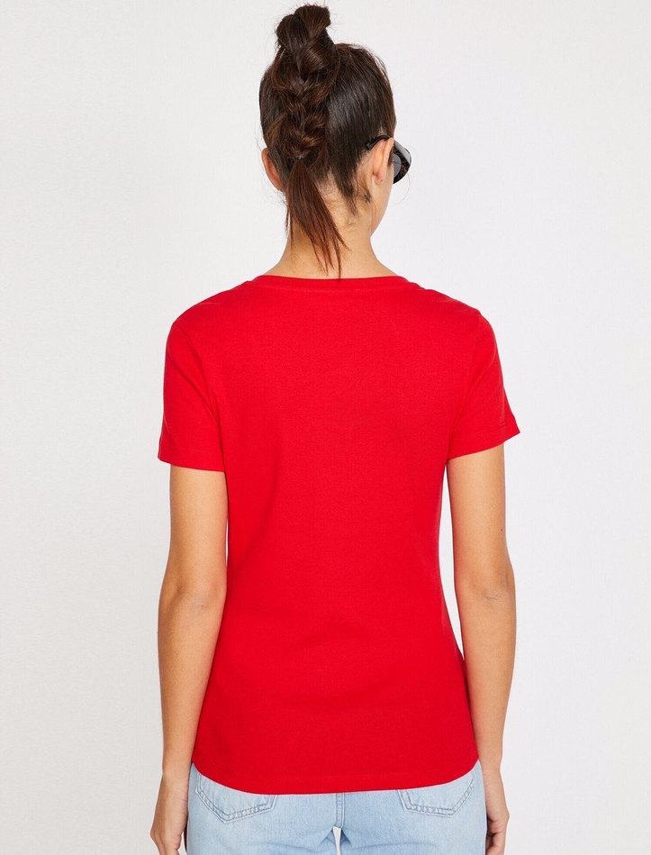 KOTON Kırmızı Kadın Kısa Kollu Tişört - Görsel 3