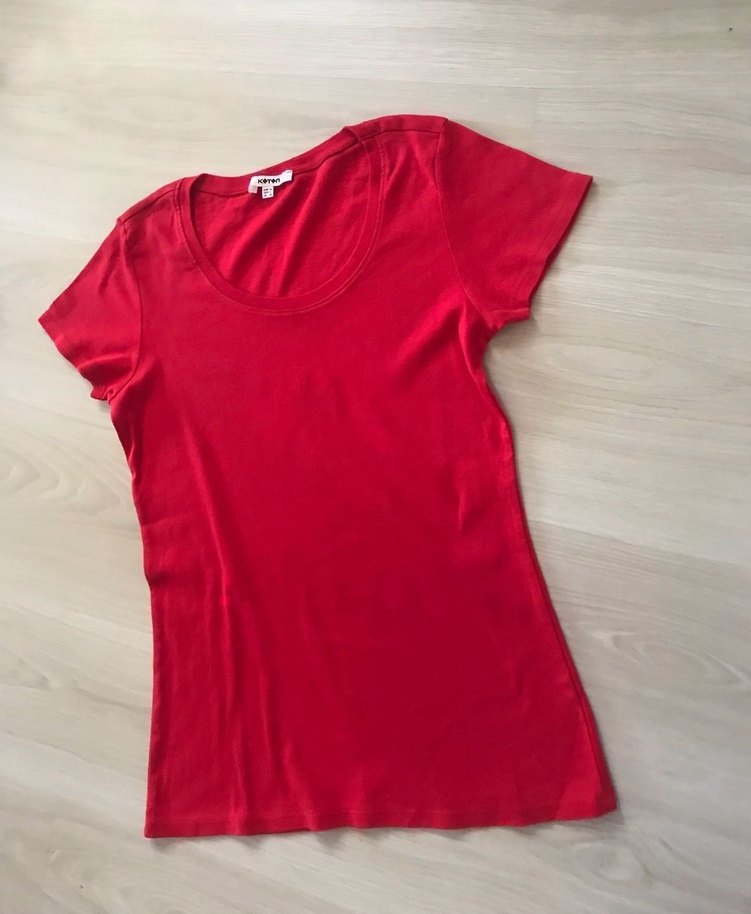 KOTON Kırmızı Kadın Kısa Kollu Tişört - Görsel 2